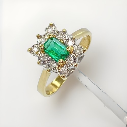 Emerald diamond ring 18ct - diamond,