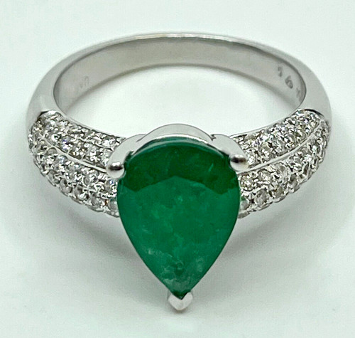 Emerald diamond ring - pear, pave