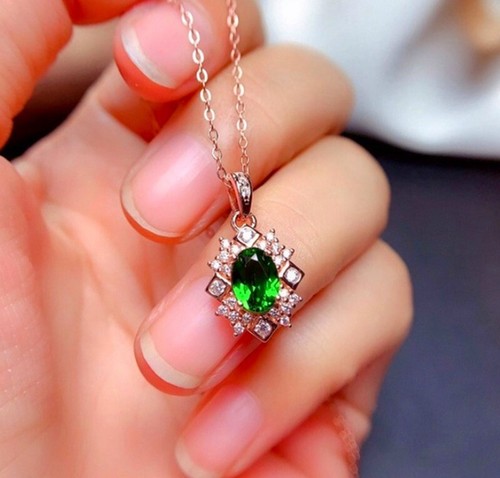 Green zircon diamond pendant - zircon,