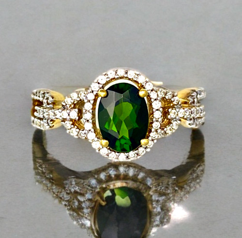 Green tourmaline diamond ring - green,
