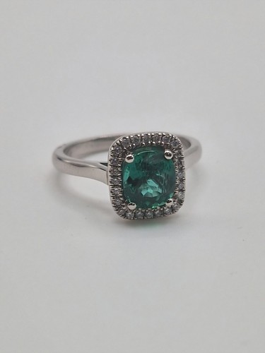 Emerald and diamond halo ring - and,
